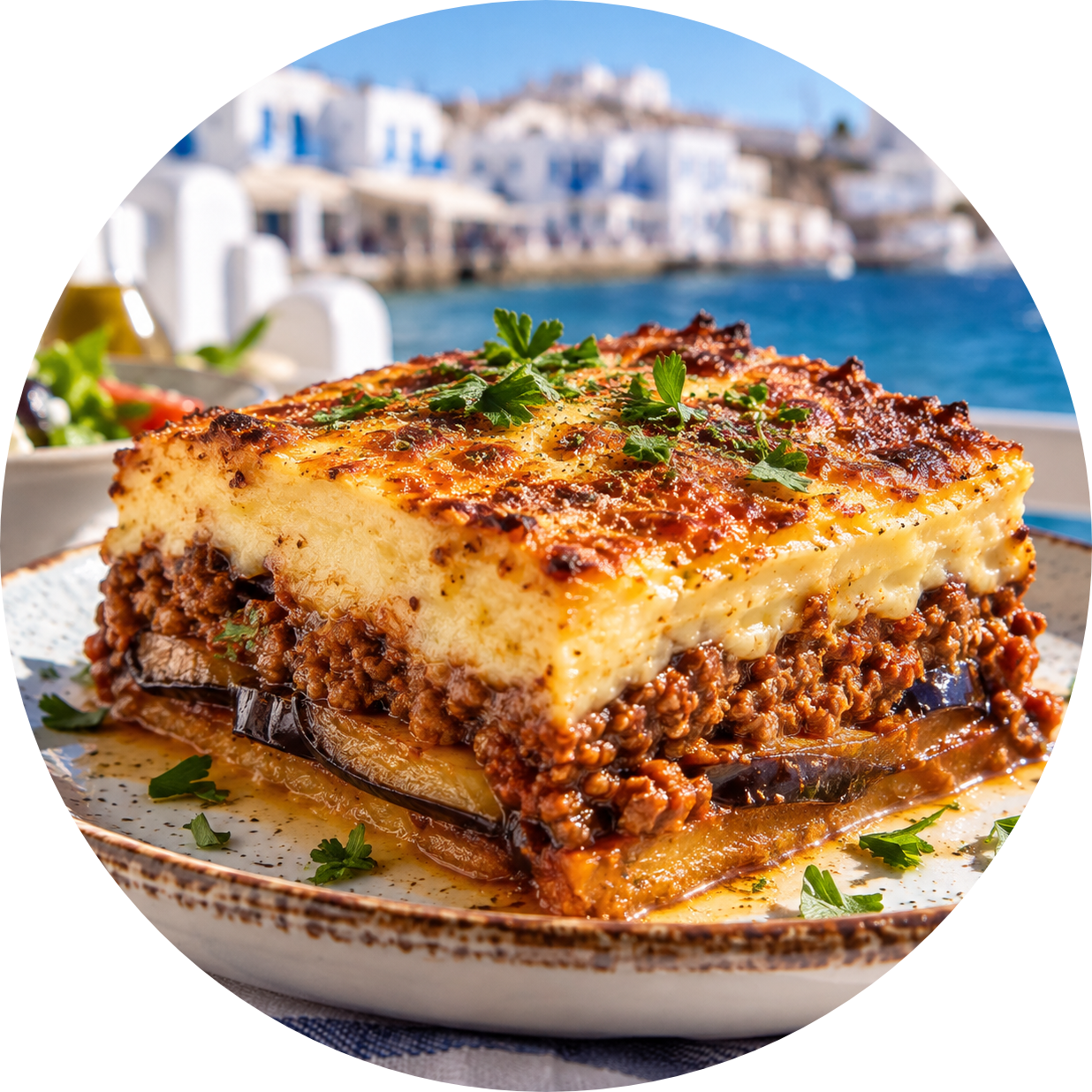 HOME sunlit greek island moussaka feast modified